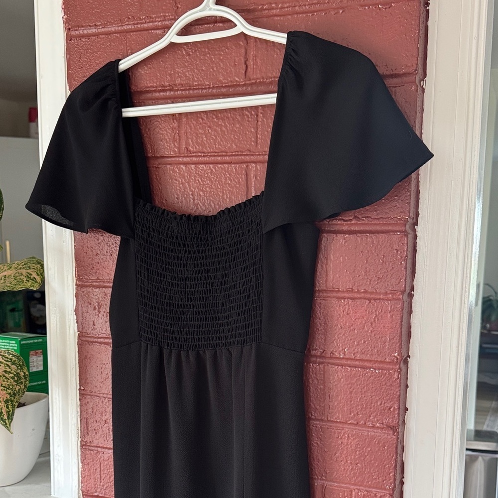 Show Me Your Mumu Black Midi Dress with Smocked Bodice, Flutter Sleeves, & Slit - Picture 5 of 7